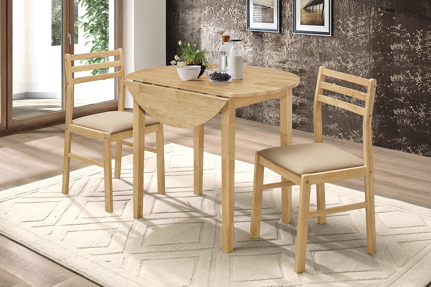 Coaster 3-Piece Dining Set with Drop Leaf - Natural/Tan