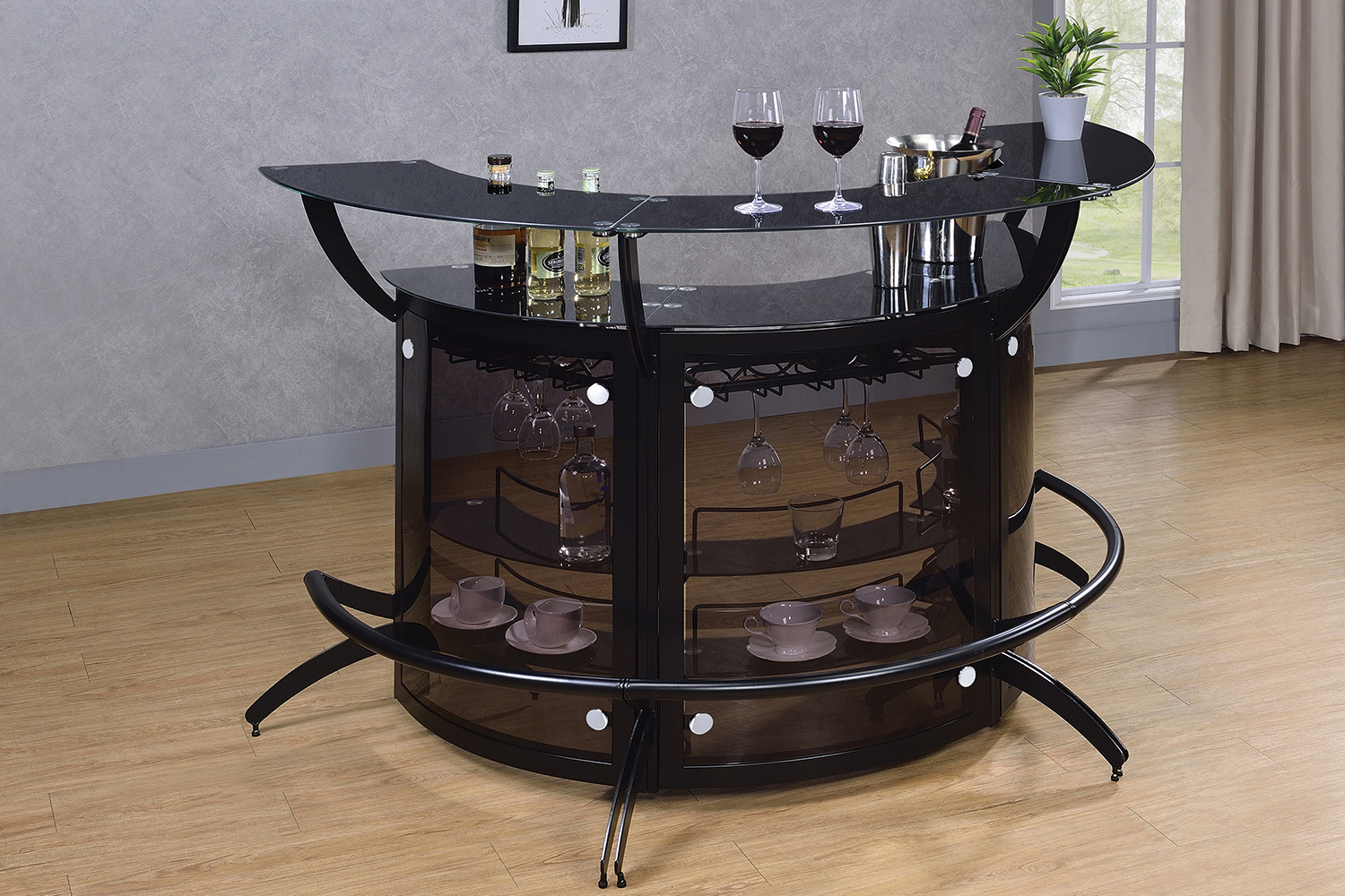 Coaster - 3-Bottle Wine Rack Bar Unit in Smoked/Black