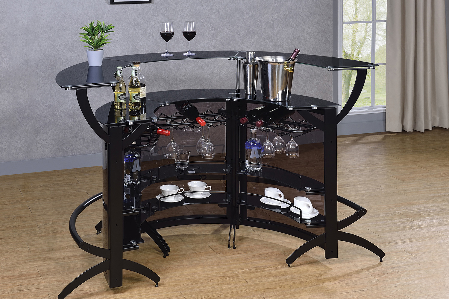 Coaster - 3-Bottle Wine Rack Bar Unit in Smoked/Black