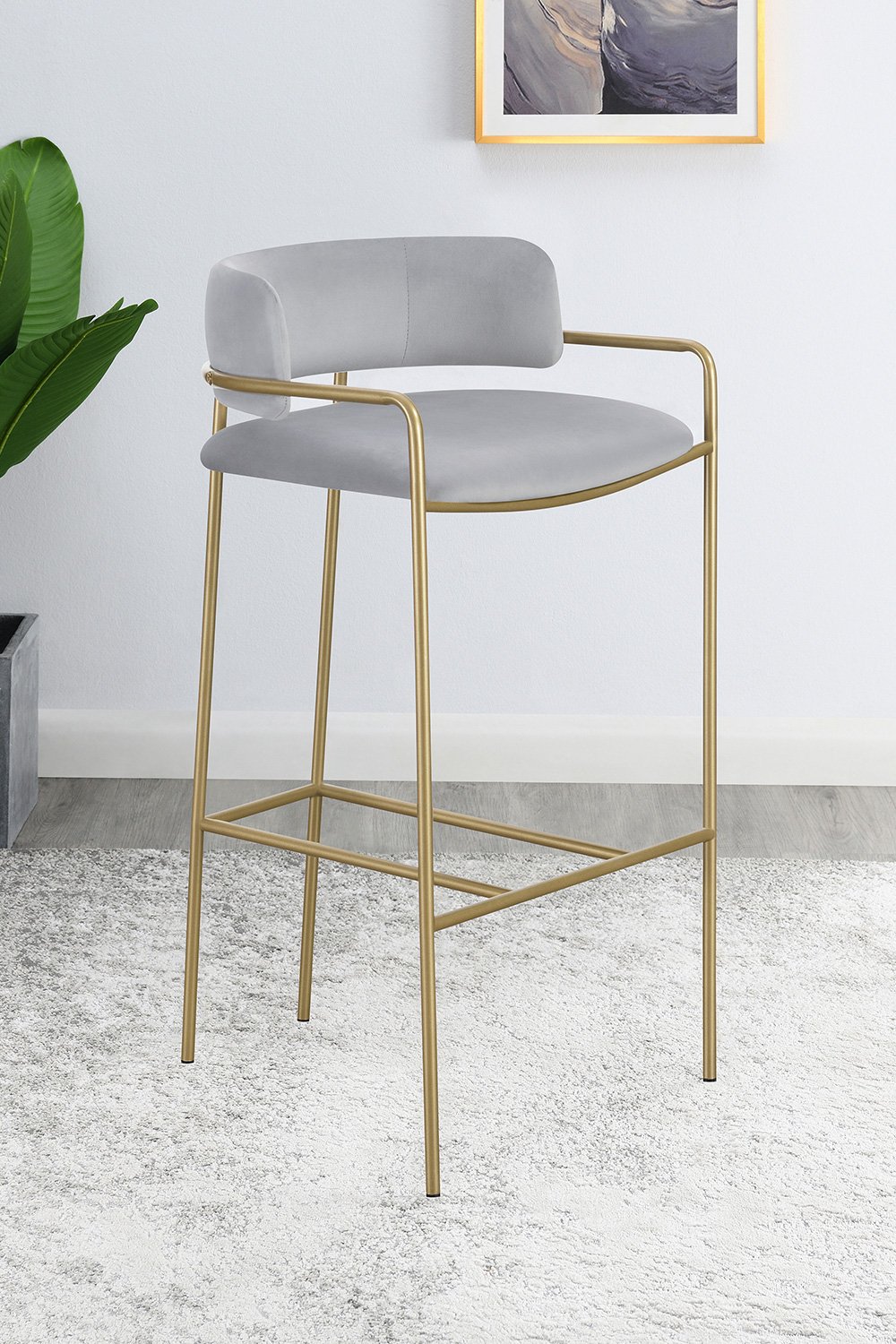 Coaster - Upholstered Low Back Stool 182160 in Gray/Gold
