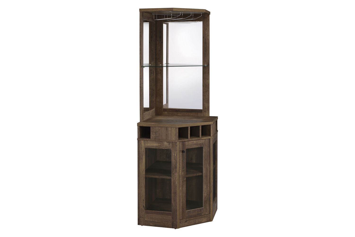 Coaster - Corner Bar Cabinet With Stemware Rack in Rustic Oak