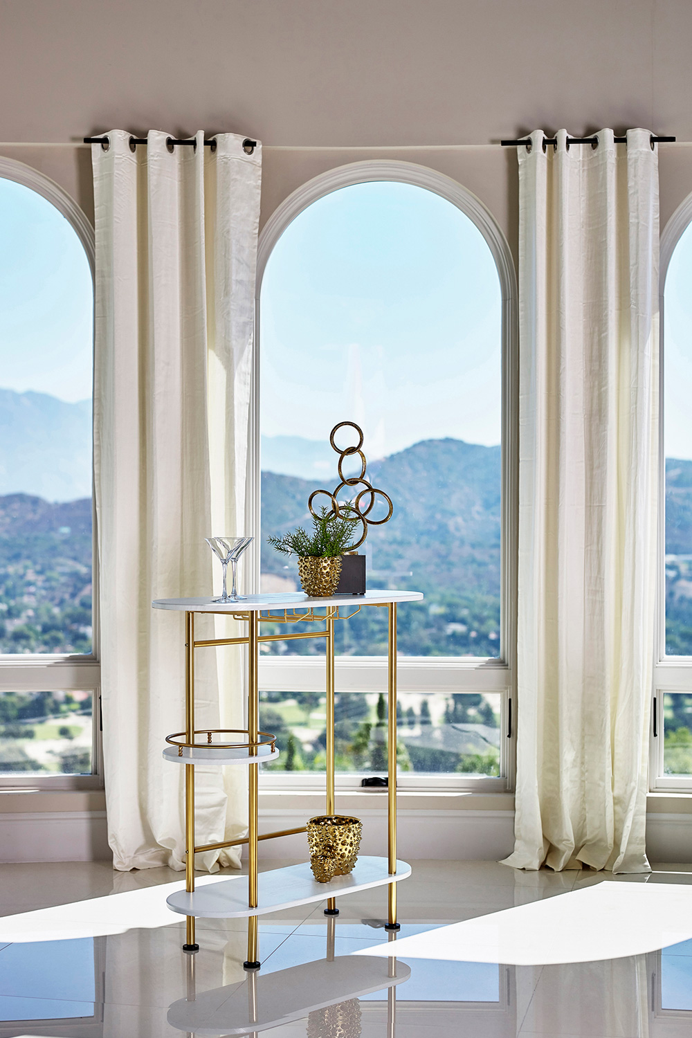 Coaster 3-Tier Bar Unit - Matte Brass/White Oak