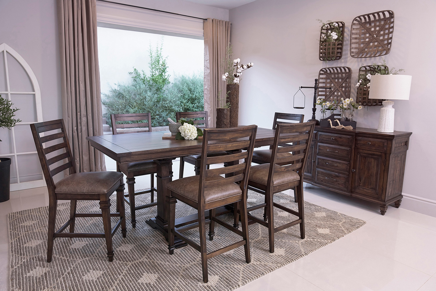Coaster - Delphine Trestle Counter Dining Table in Vintage Dark Pine