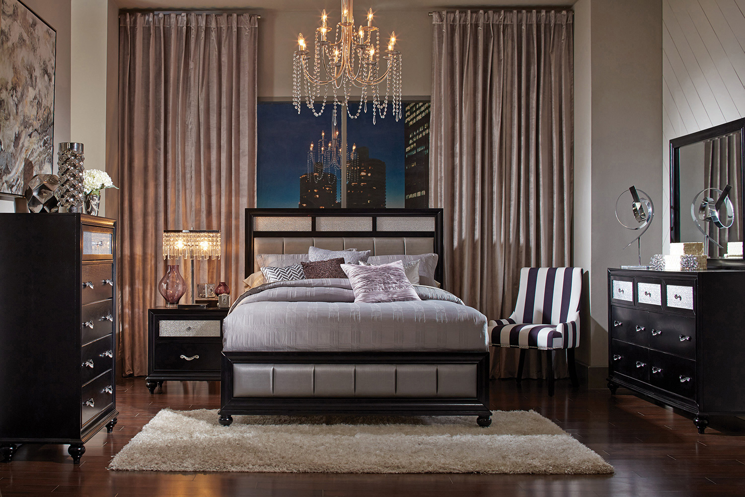 Coaster Barzini California King Upholstered Bed - Black/Gray
