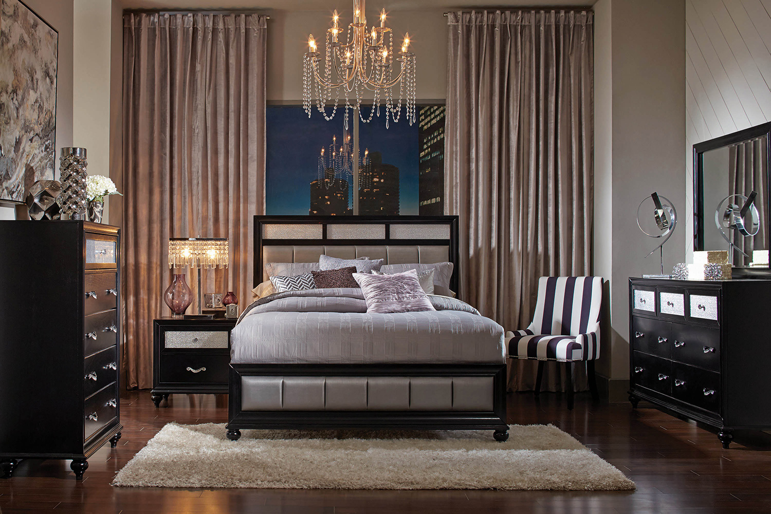 Coaster Barzini California King Upholstered Bed - Black/Gray