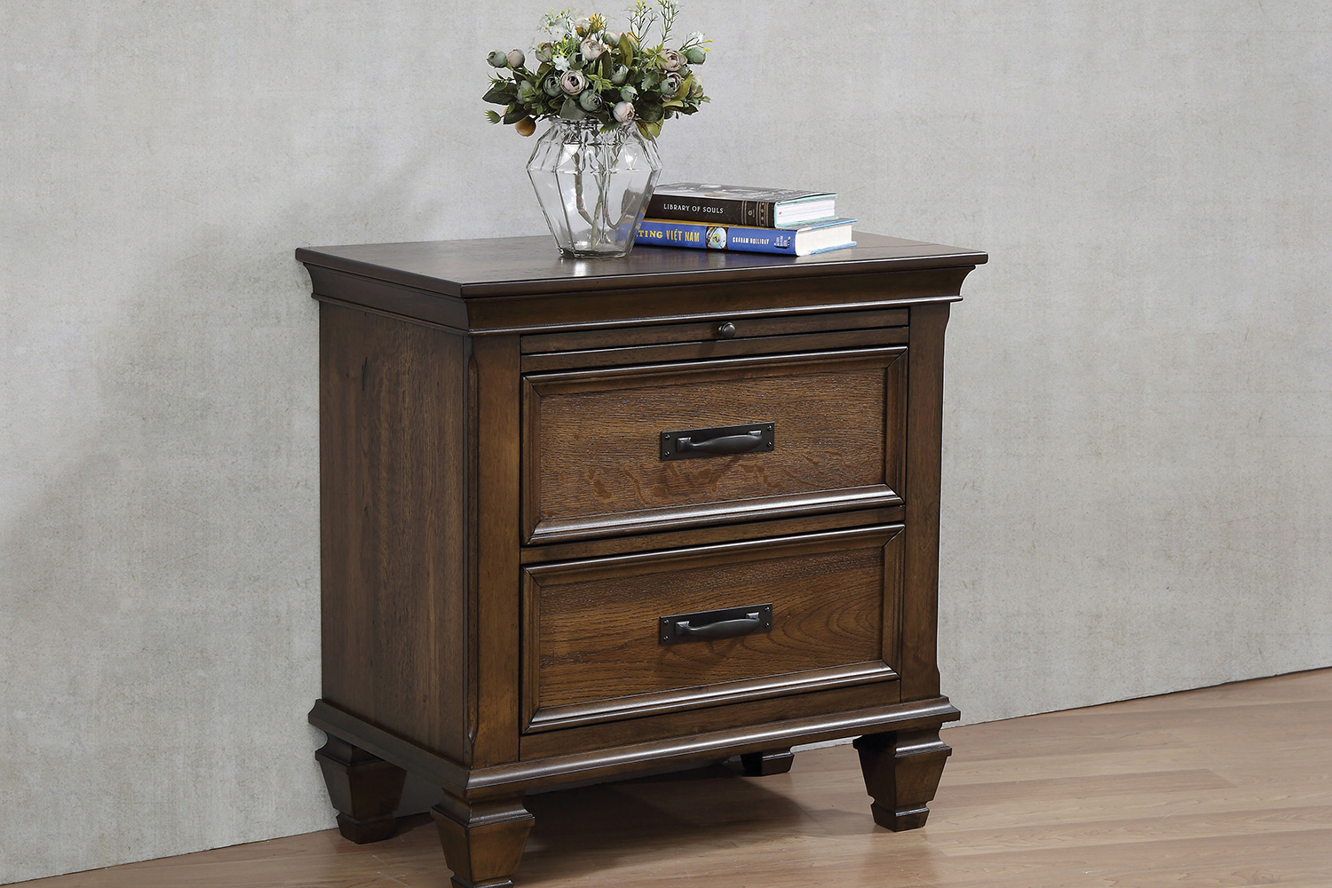 Coaster - 2-Drawer Nightstand With Pull Out Tray in Burnished Oak