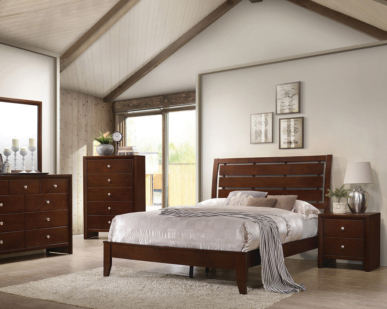 Coaster Serinity Full Panel Bed with Cut-Out Headboard - Rich Merlot