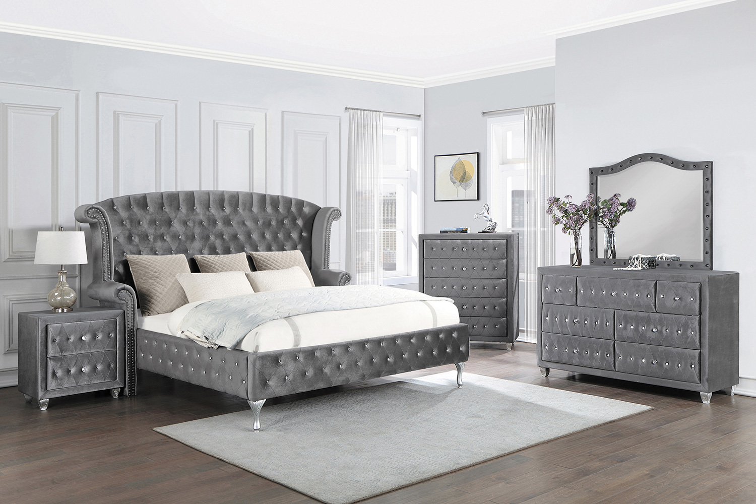 Coaster Deanna Eastern King Tufted Upholstered Bed - Gray