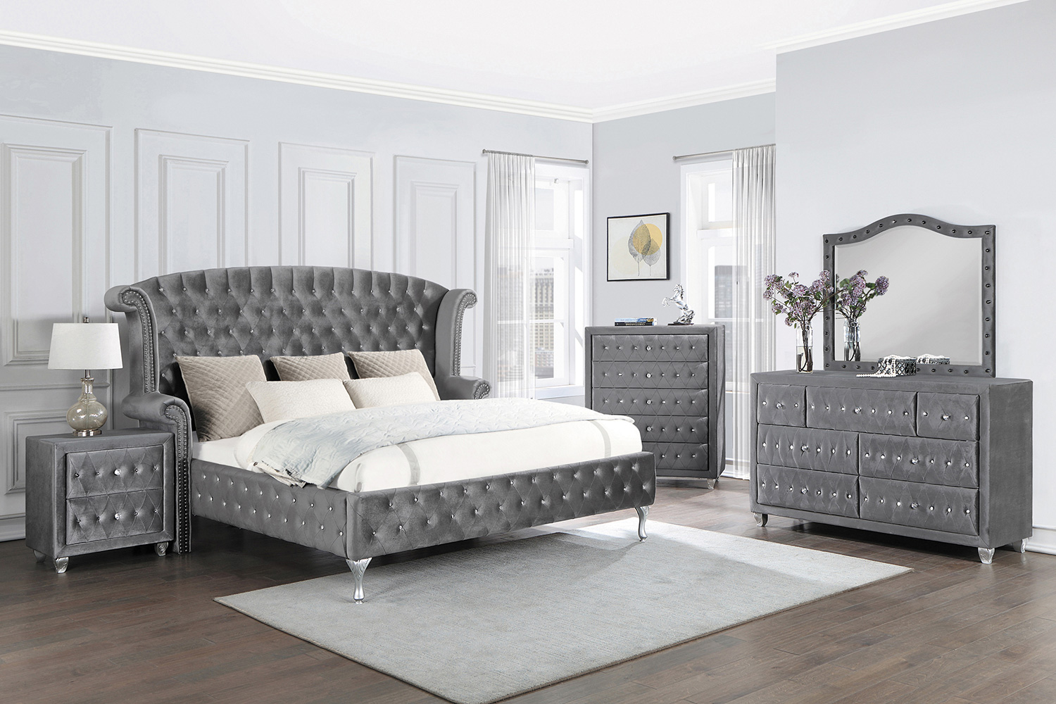 Coaster Deanna Button Tufted Mirror - Gray