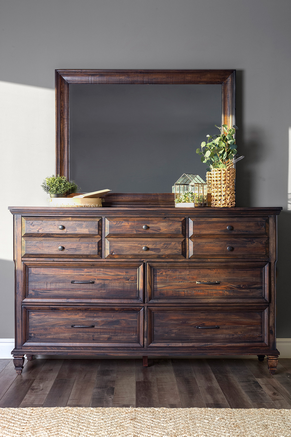 Coaster - Avenue Rectangle Dresser Mirror in Weathered Burnished Brown
