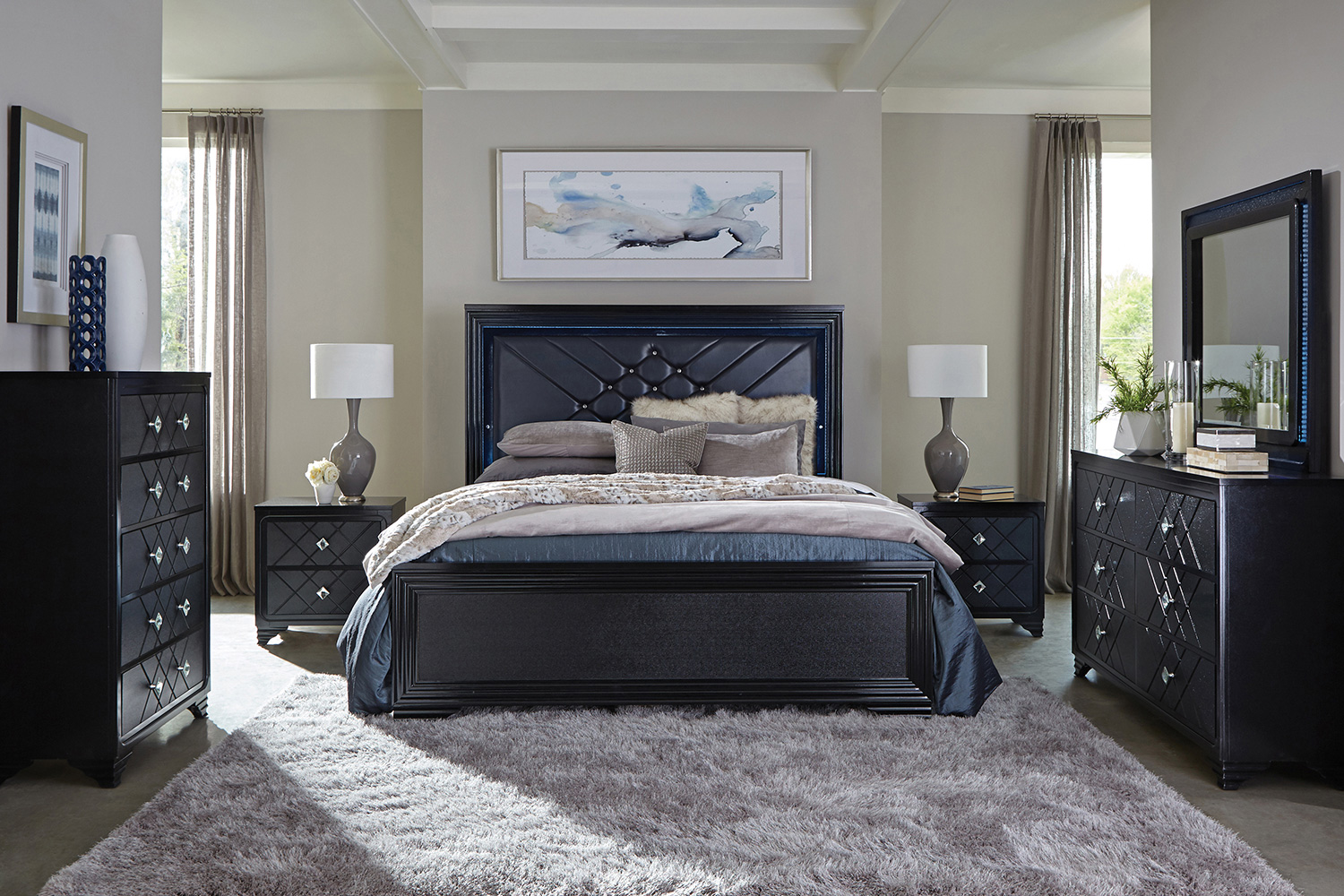 Coaster Penelope Eastern King Bed with Led Lighting - Black/Midnight Star