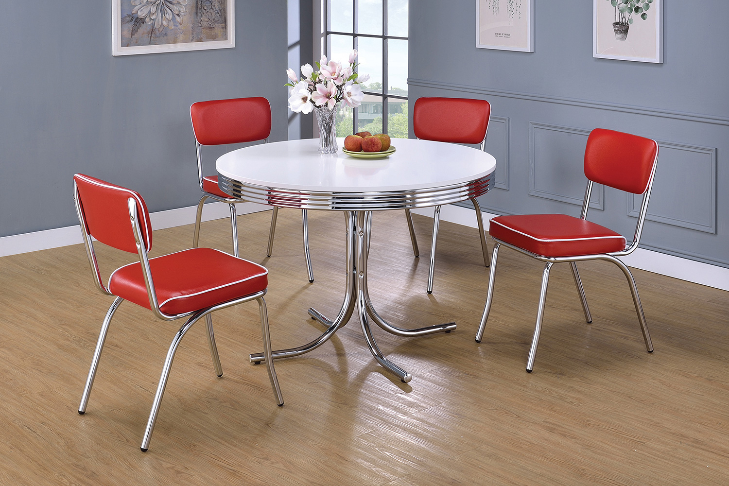 Coaster - Retro Round Dining Table Glossy in White/Chrome