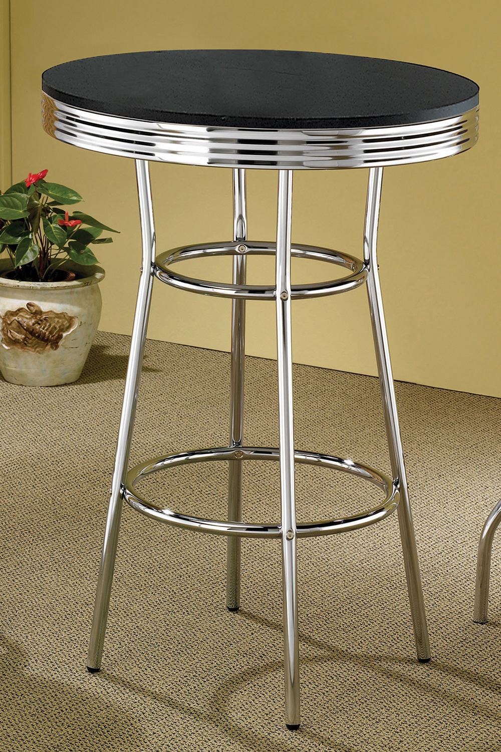 Coaster Round Bar Table - Black/Chrome