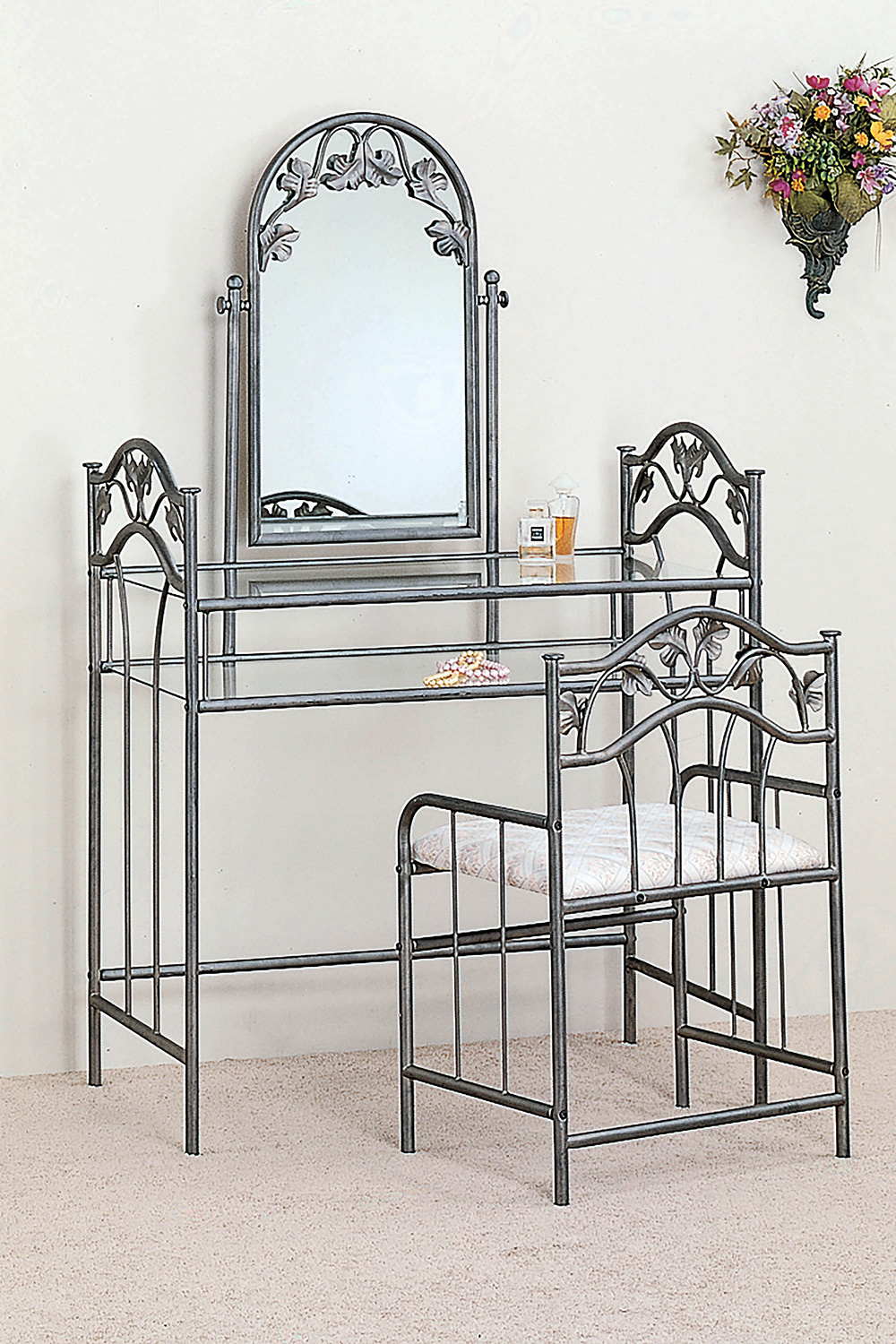 Coaster - 2-Piece Metal Vanity Set With Glass Top in Pewter/Ivory