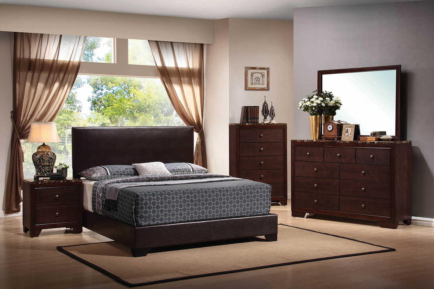 Coaster Conner California King Upholstered Panel Bed - Dark Brown