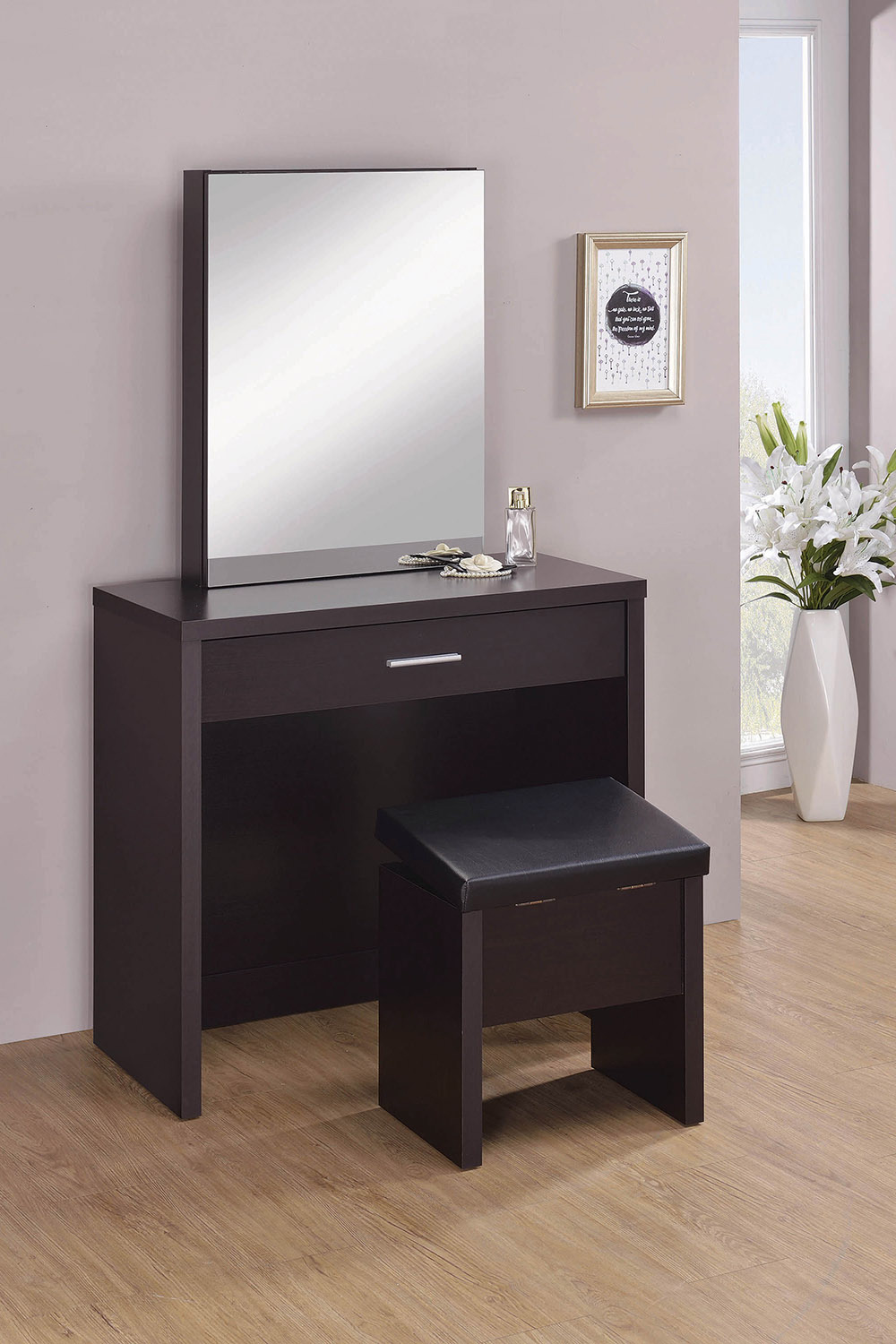 Coaster 2-Piece Vanity Set with Lift-Top Stool - Cappuccino