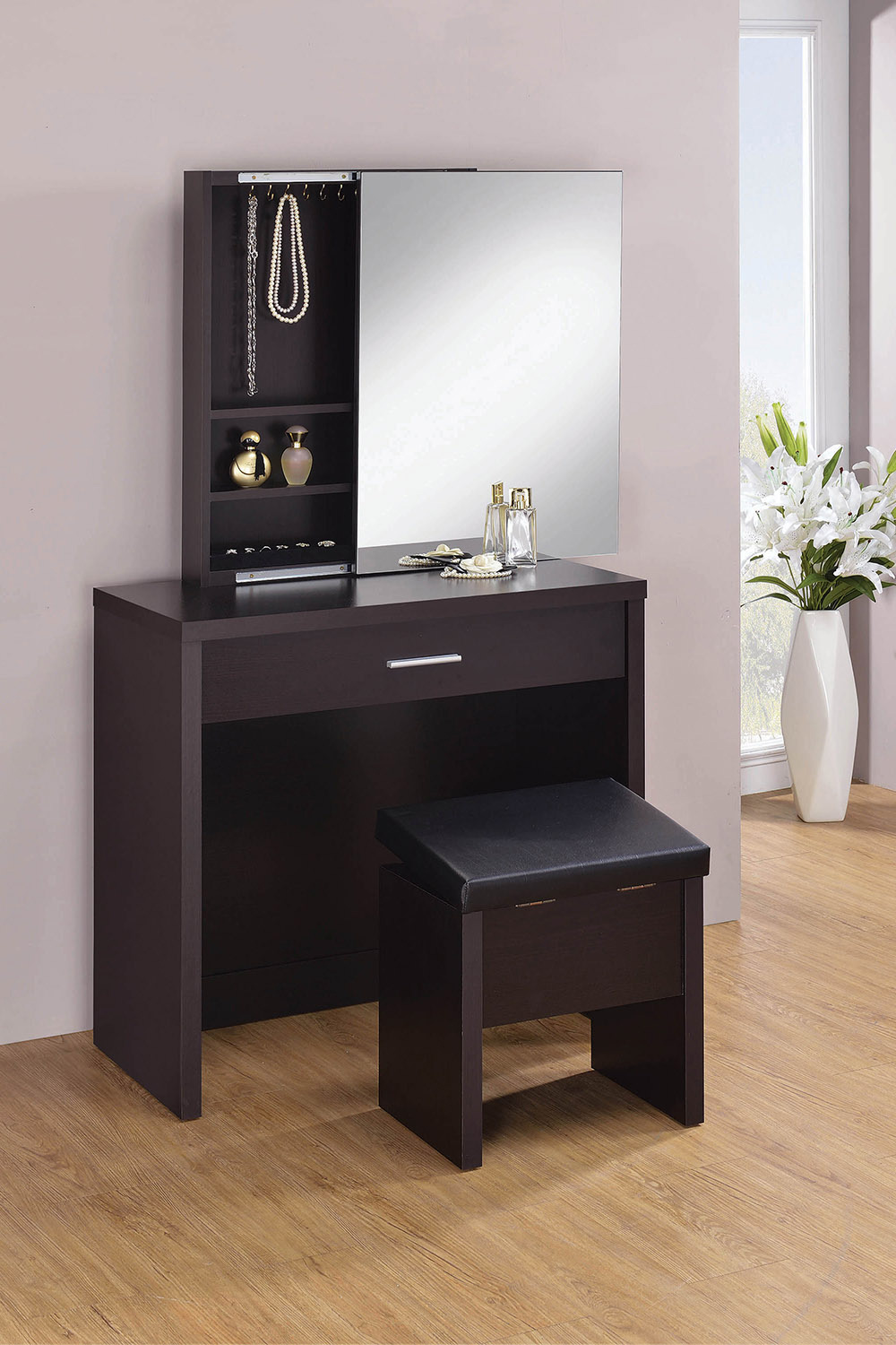 Coaster 2-Piece Vanity Set with Lift-Top Stool - Cappuccino