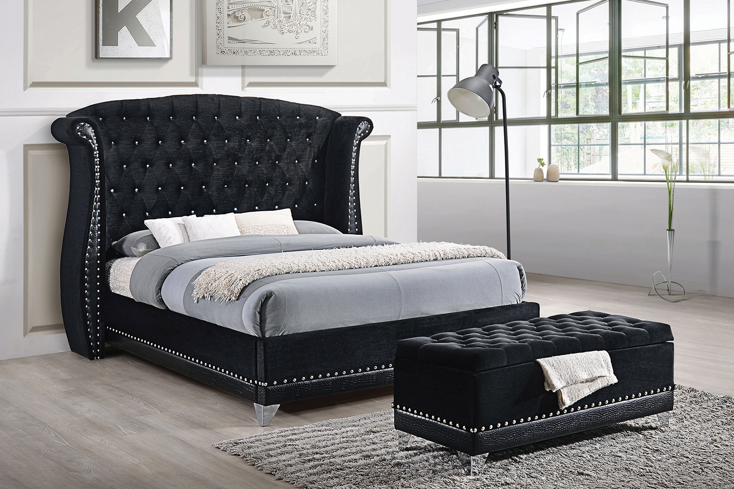 Coaster Barzini Eastern King Tufted Upholstered Bed - Black