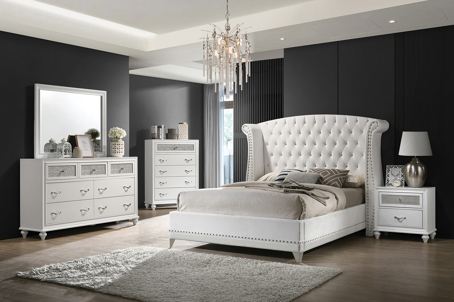 Coaster Barzini Eastern King Wingback Tufted Bed - White