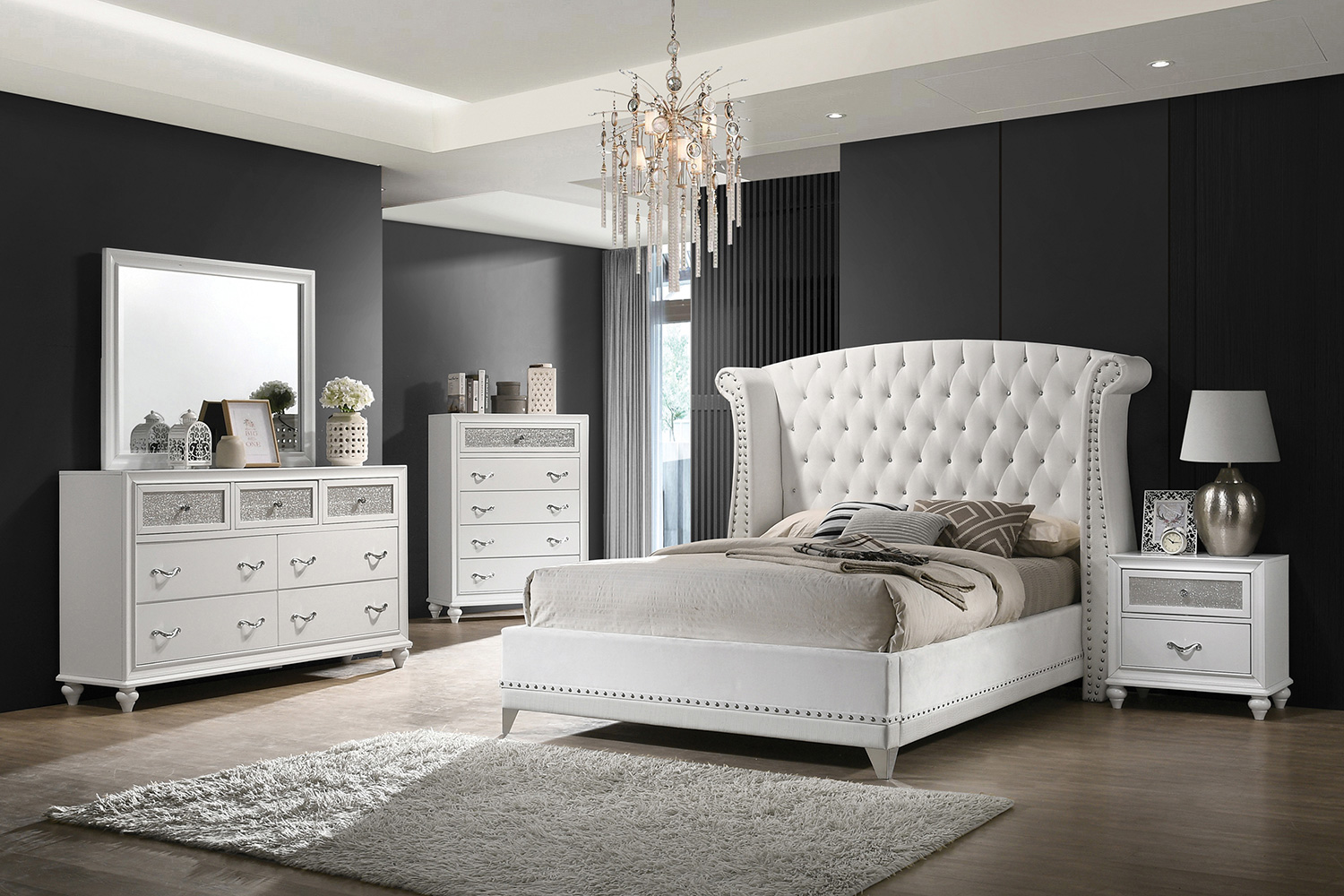 Coaster Barzini Queen Wingback Tufted Bed - White
