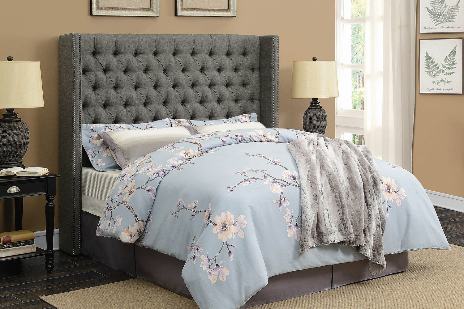 Coaster Bancroft Demi-Wing Upholstered California King Bed - Gray