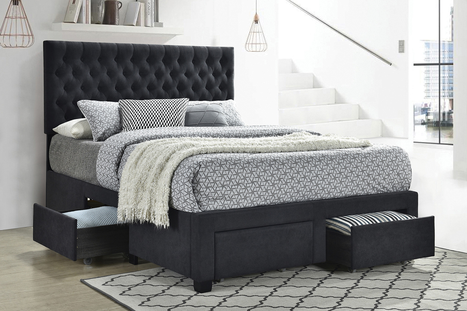 Coaster Soledad Full 4-Drawer Button Tufted Storage Bed - Charcoal