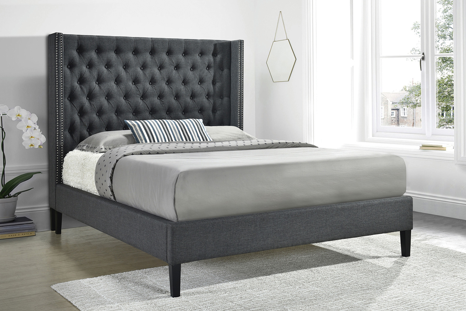 Coaster Summerset Full Button Tufted Upholstered Bed - Charcoal