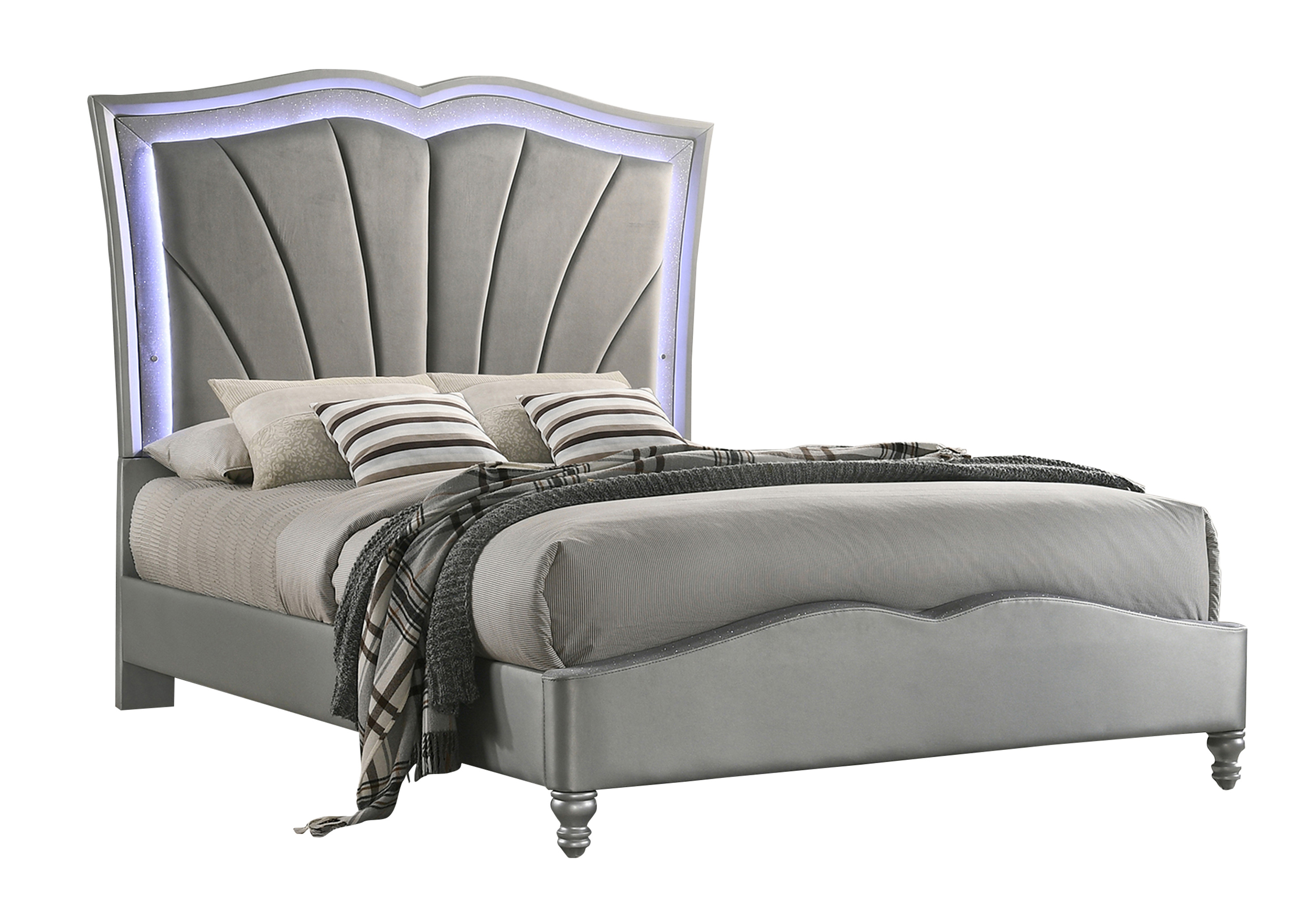 Coaster Bowfield Queen Upholstered Bed with Led Lighting - Gray