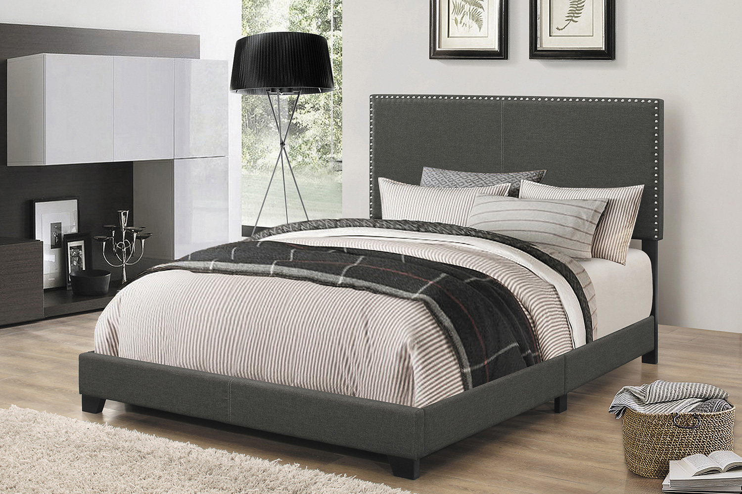 Coaster Boyd Full Upholstered Bed with Nailhead Trim - Charcoal