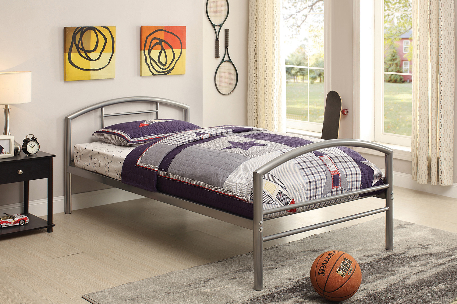 Coaster Baines Twin Metal Bed with Arched Headboard - Silver