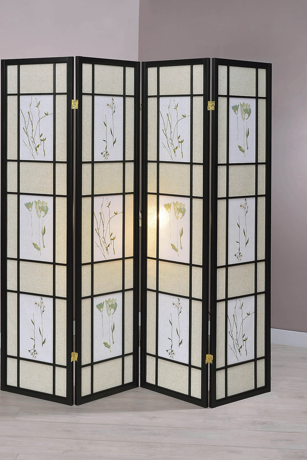 Coaster - 4-Panel Floral Print Folding Screen in Multi-Color