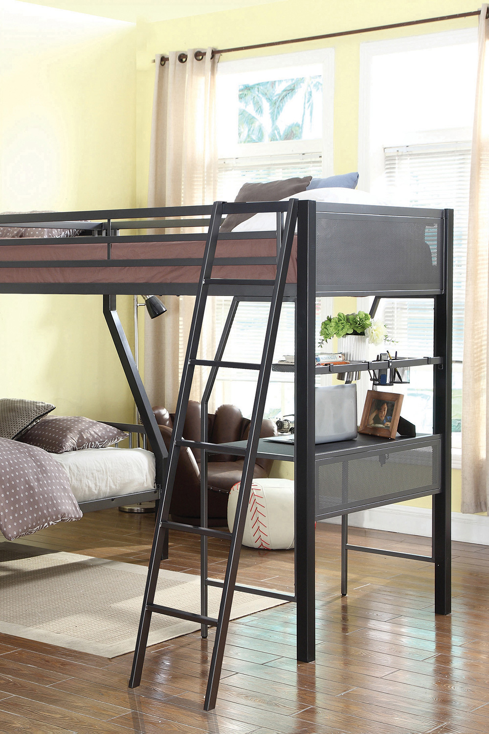 Coaster Meyers 2-Piece Metal Twin Over Full Bunk Bed Set - Black/Gunmetal