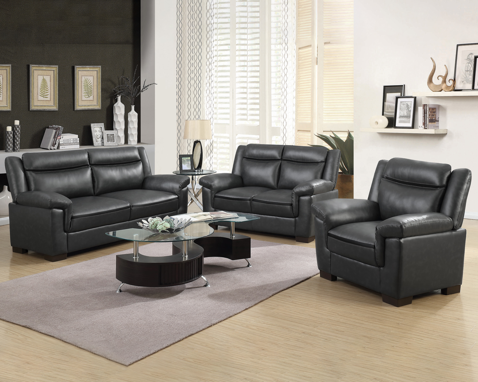 Coaster Arabella Upholstered Pillow Top Arm Living Room Set with Chair - Gray