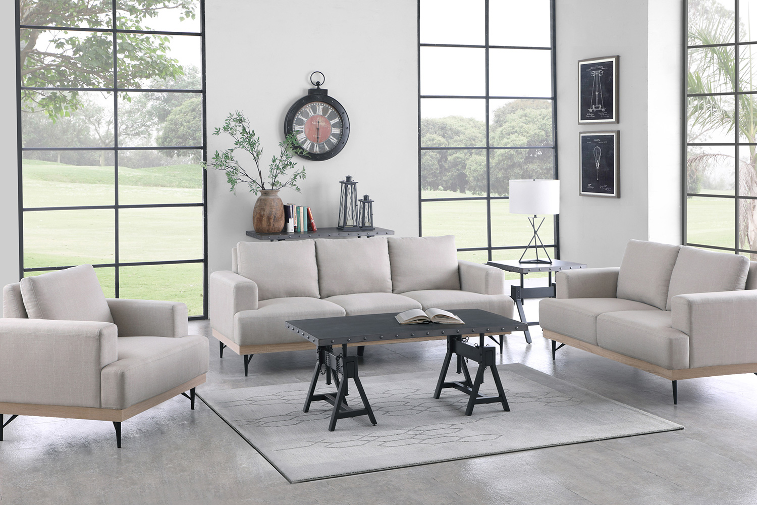 Coaster - Kester Recessed Track Arm Chair in Beige