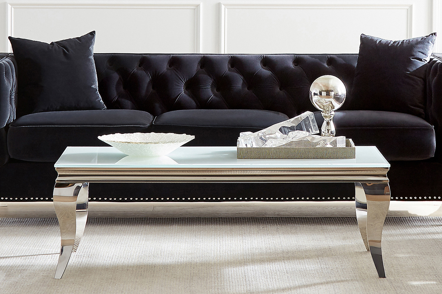 Coaster - Delilah Upholstered Tufted Tuxedo Arm Sofa in Black