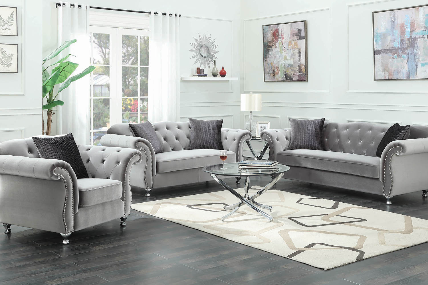 Coaster - Frostine Button Tufted Chair in Silver