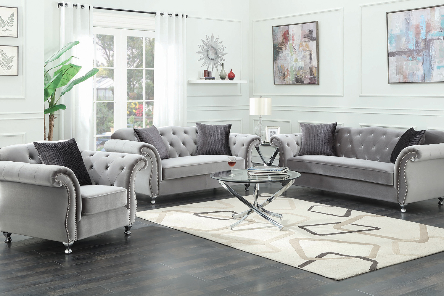 Coaster - Frostine Button Tufted Chair in Silver