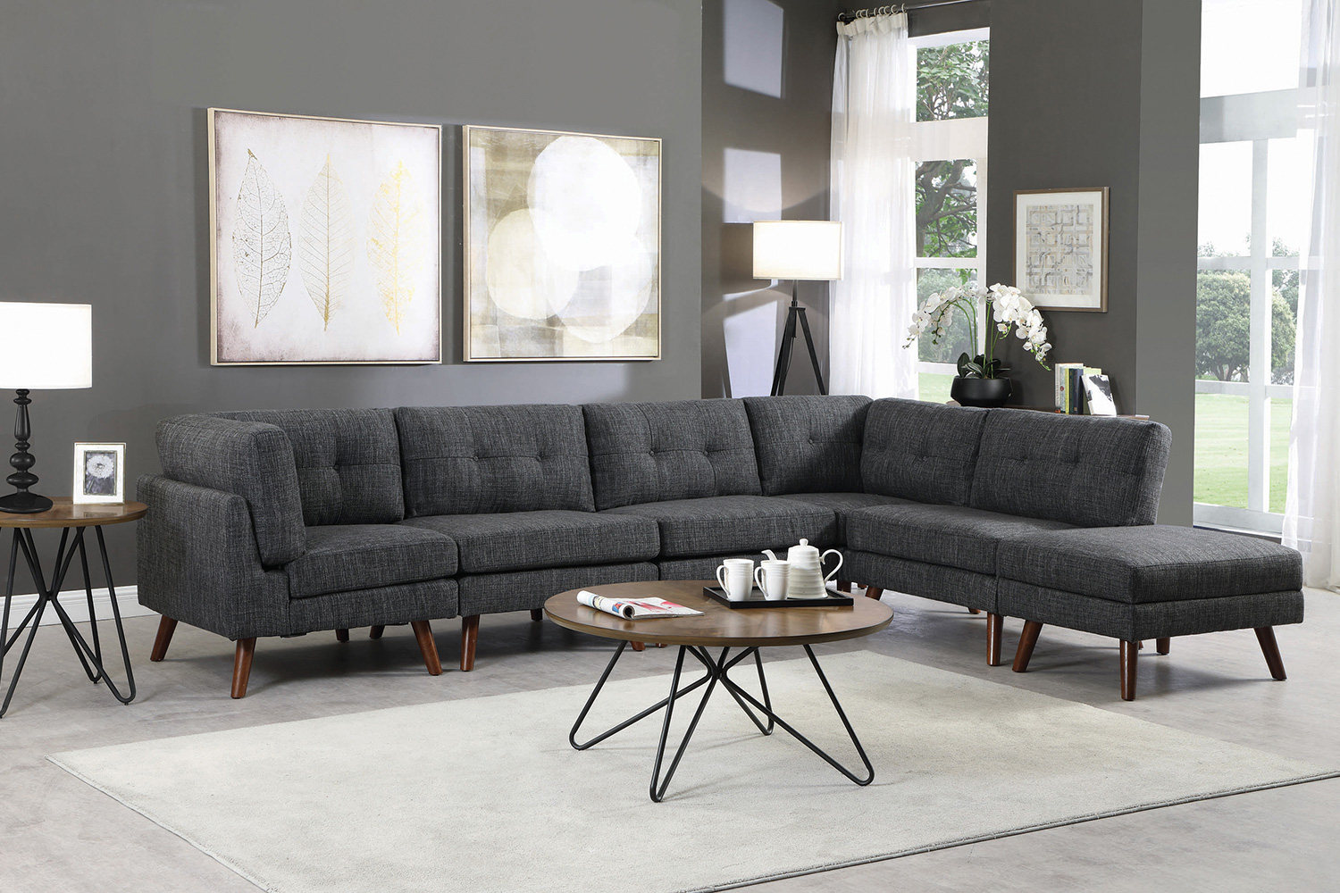 Coaster - Churchill Tufted Cushion Back Corner in Dark Gray/Walnut