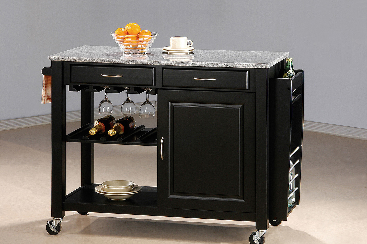 Coaster - Kitchen Cart With Granite Top in Gunmetal/Natural
