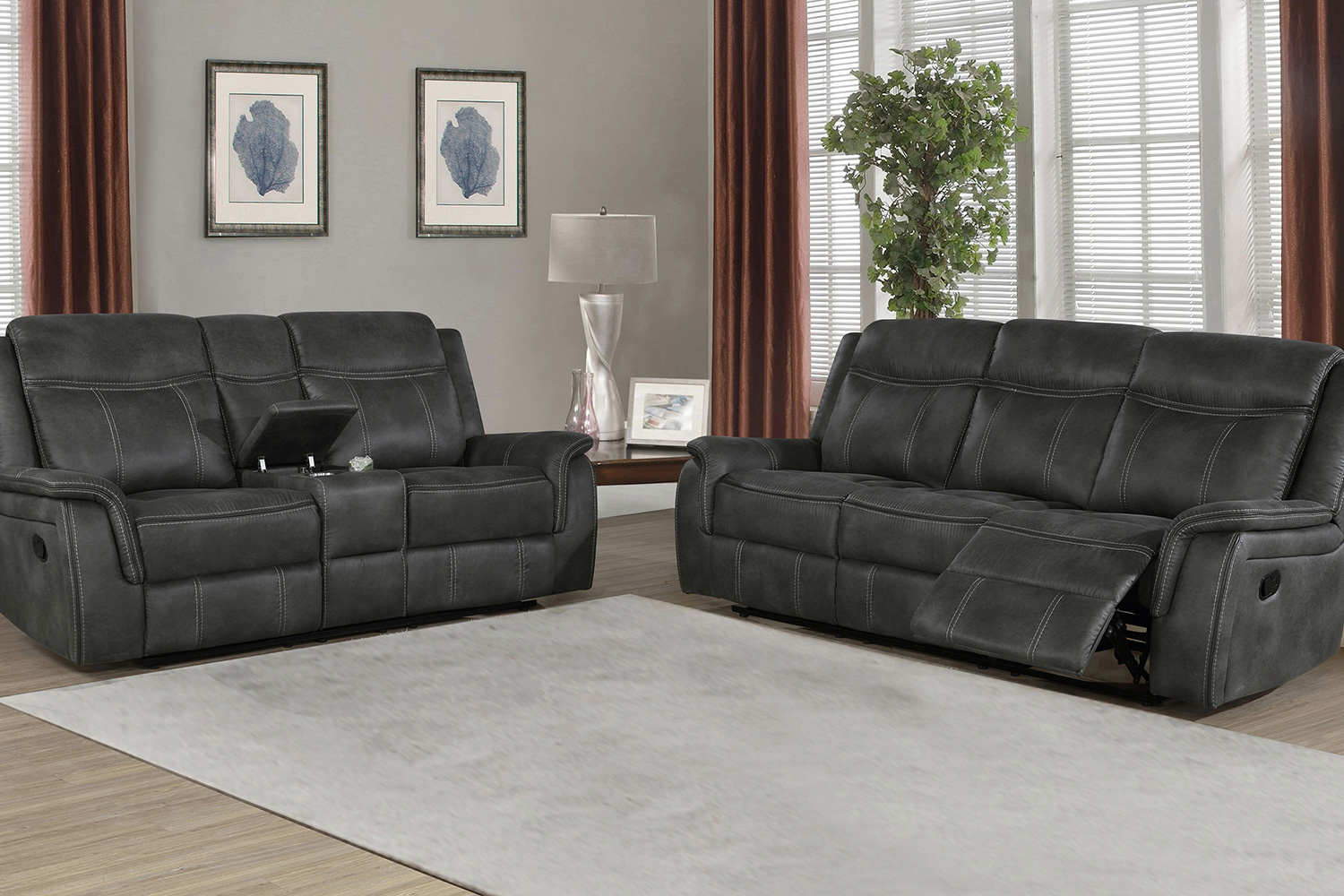 Coaster Lawrence Upholstered Tufted Back Motion Sofa - Charcoal