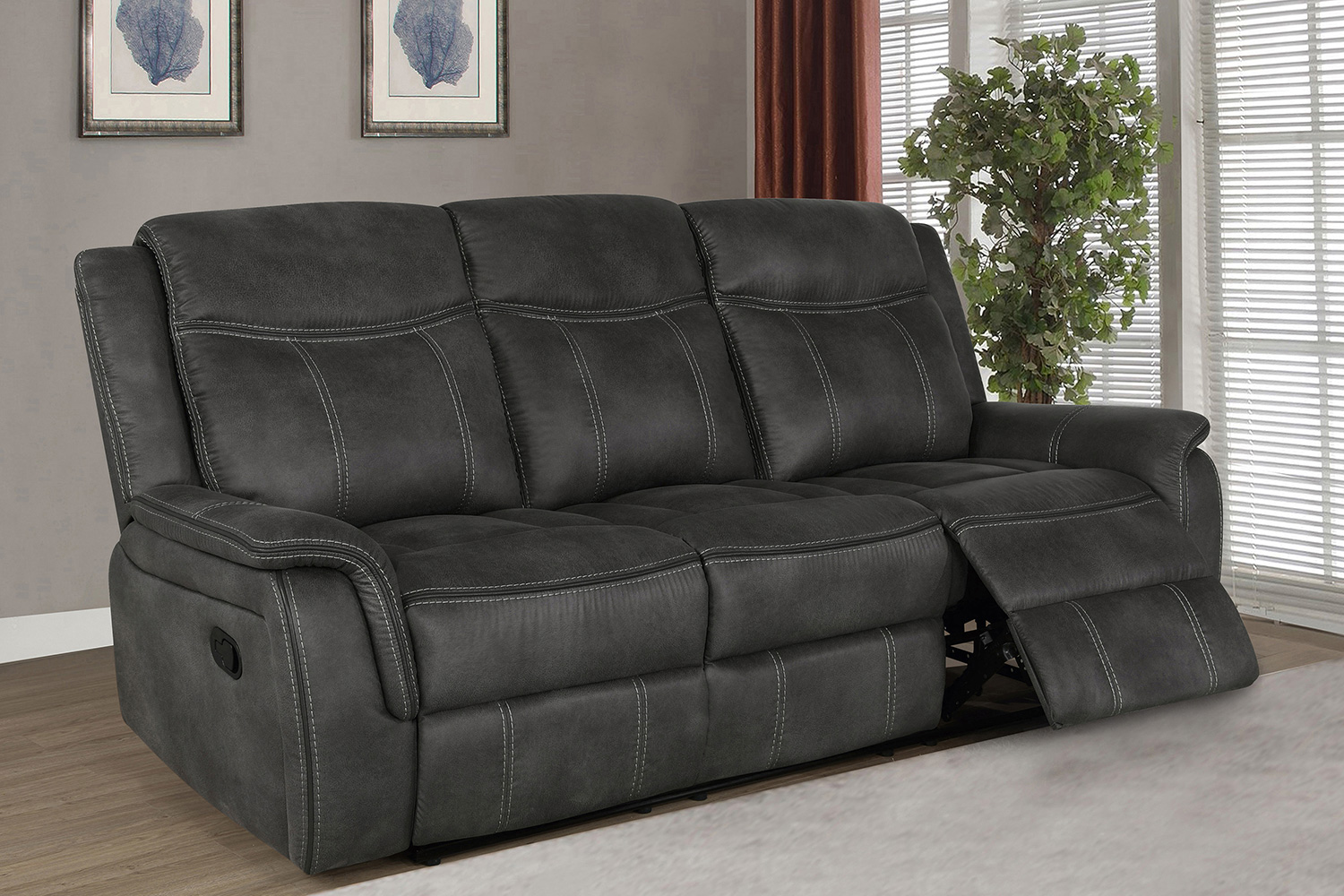 Coaster Lawrence Upholstered Tufted Back Motion Sofa - Charcoal