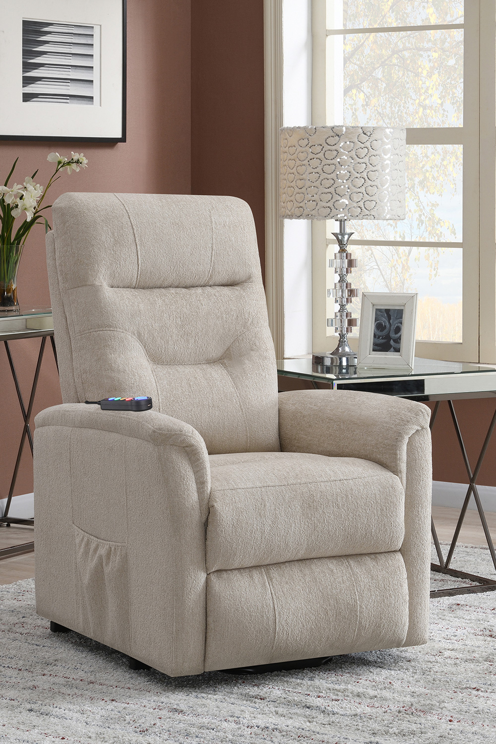 Coaster Power Lift Recliner with Storage Pocket - Beige