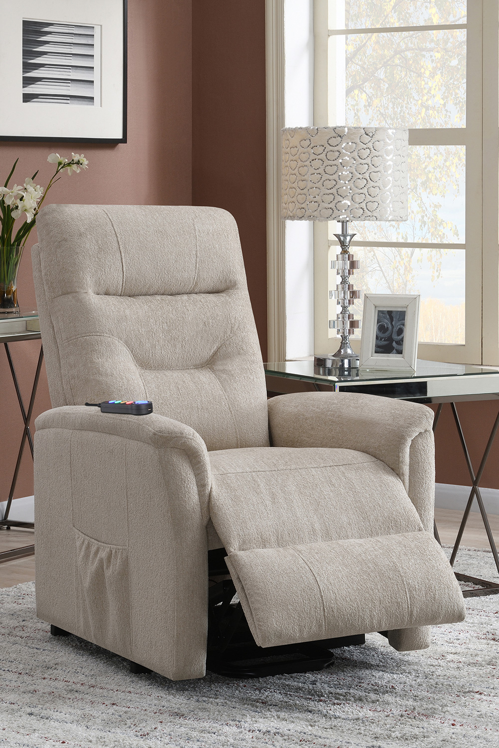 Coaster Power Lift Recliner with Storage Pocket - Beige