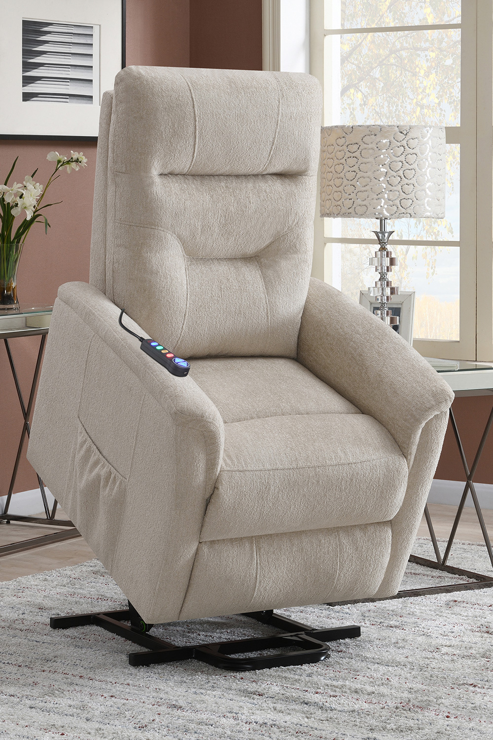 Coaster Power Lift Recliner with Storage Pocket - Beige
