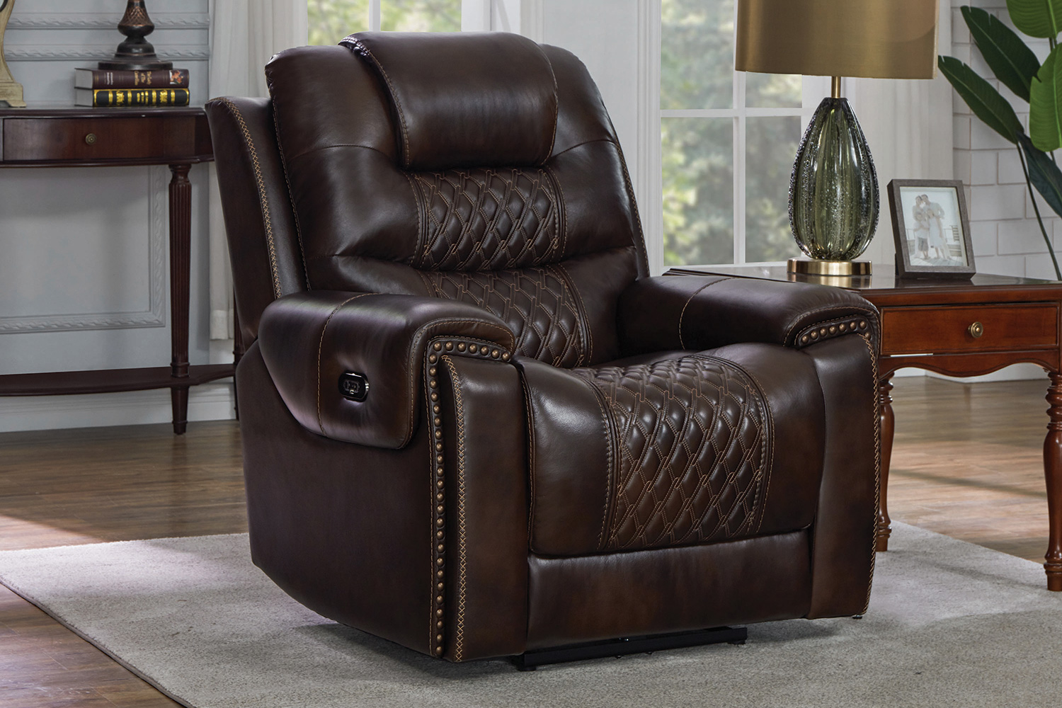 Coaster - North Cushion Back Power Glider Recliner in Dark Brown