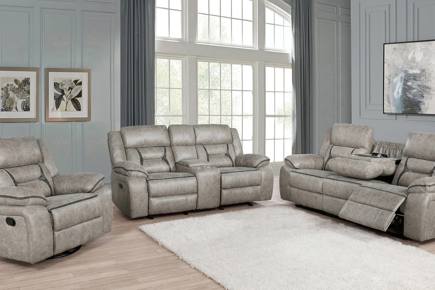 Coaster Greer Upholstered Tufted Living Room Set with Glider Recliner - Taupe