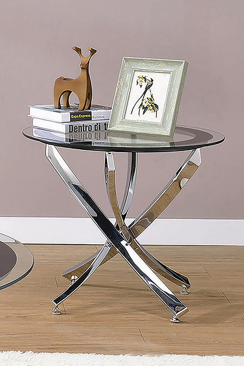 Coaster - Glass Top End Table in Chrome/Black