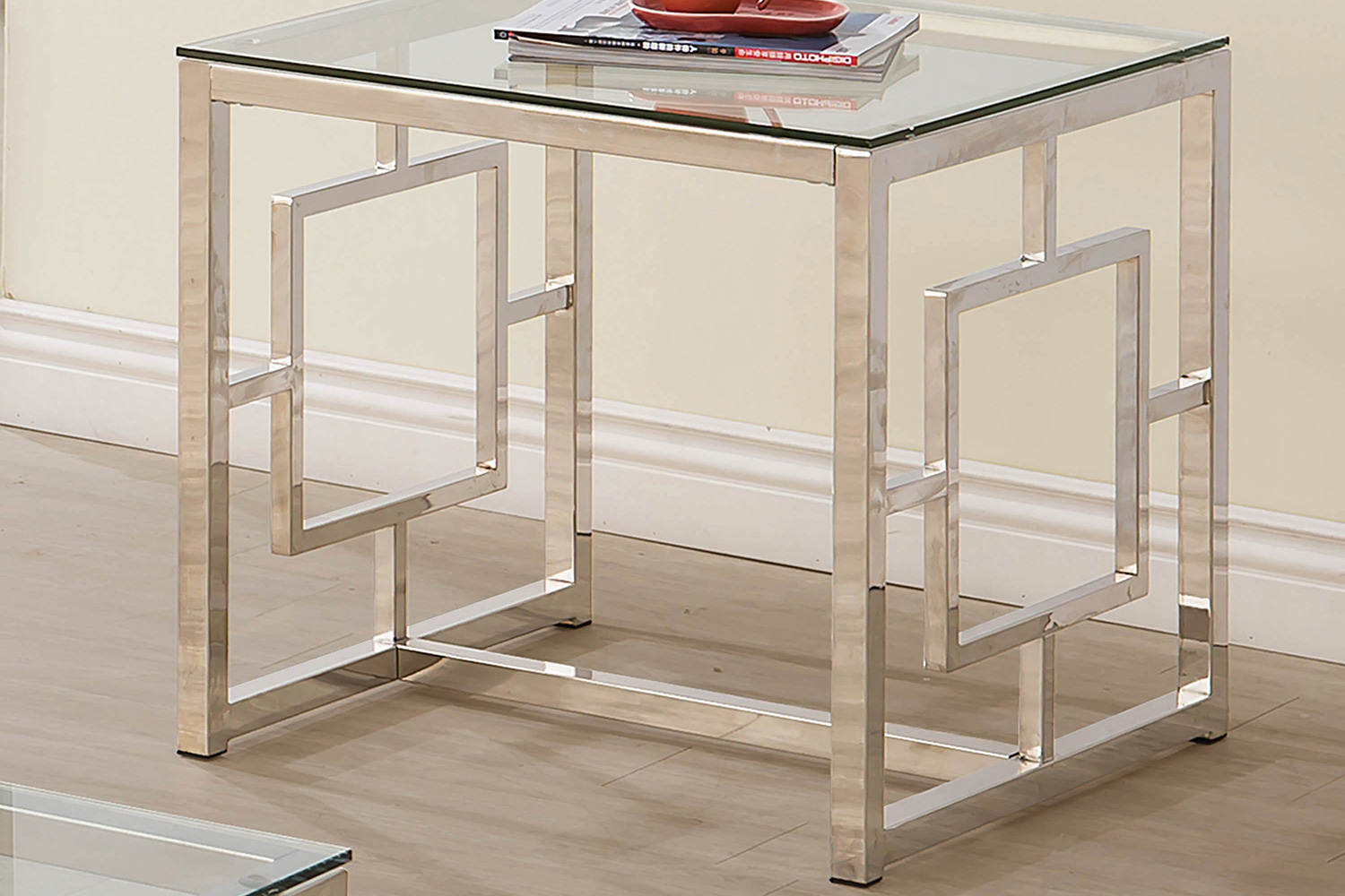 Coaster - Square Tempered Glass Top End Table in Nickel
