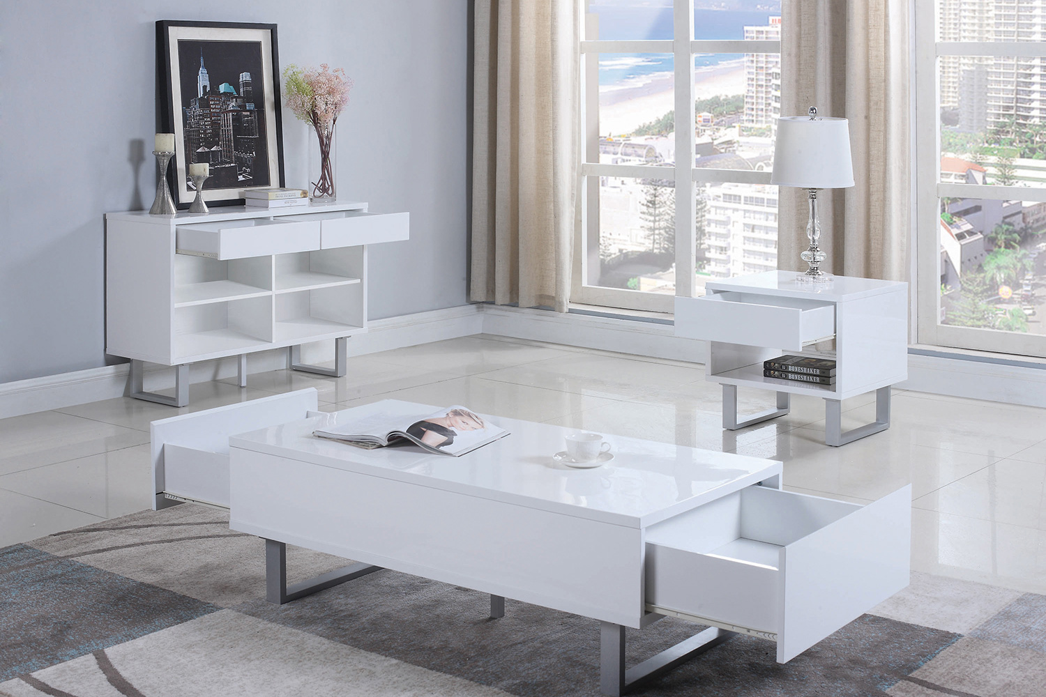 Coaster - 2-Drawer Coffee Table in High Glossy White