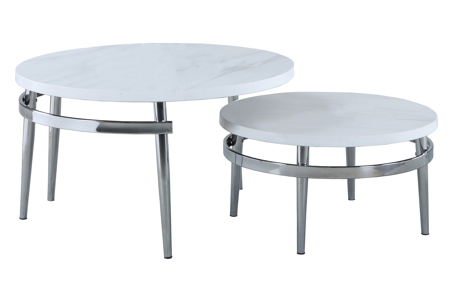 Coaster - Round Nesting Coffee Table in White/Chrome